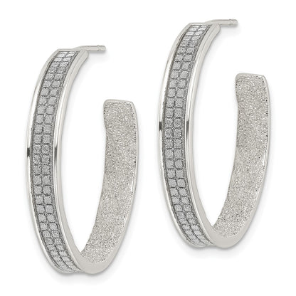 Sterling Silver 4.5X30mm Fabric Glitter Hoop Post Earrings