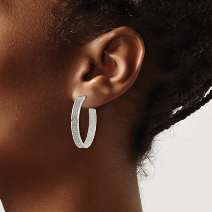 Sterling Silver 4.5X30mm Fabric Glitter Hoop Post Earrings