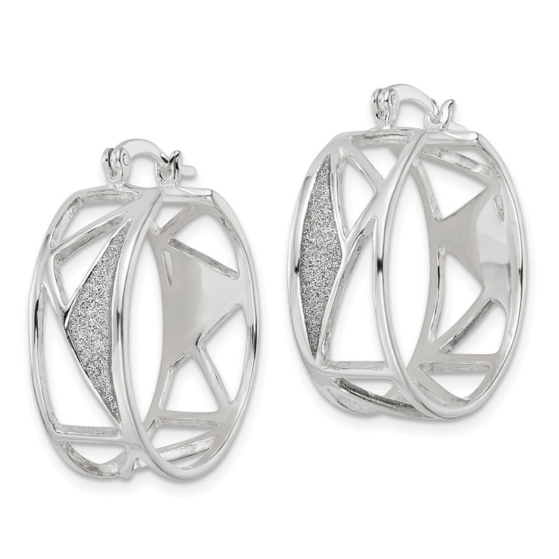 Sterling Silver Polished Fabric Glitter Shapes Hoop Earrings