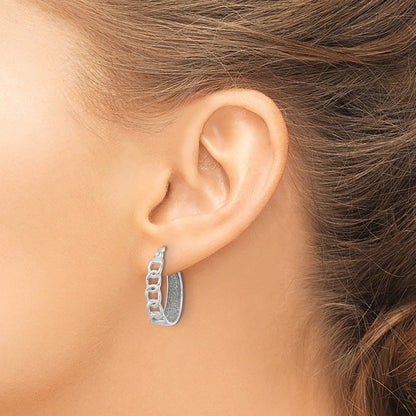 Sterling Silver Polished Fabric Glitter Hoop & Links Round Earrings