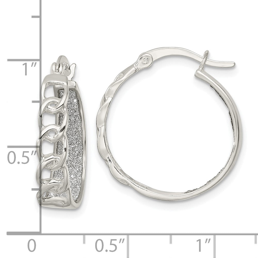 Sterling Silver Polished Fabric Glitter Hoop & Links Round Earrings
