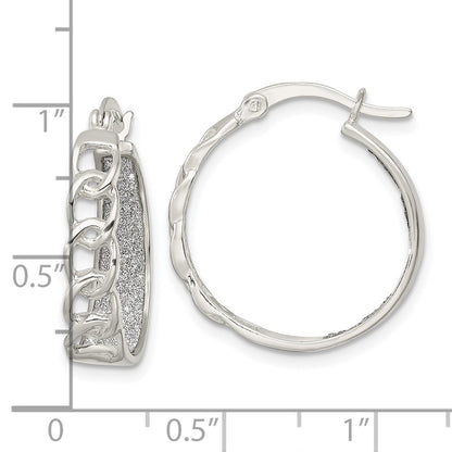 Sterling Silver Polished Fabric Glitter Hoop & Links Round Earrings