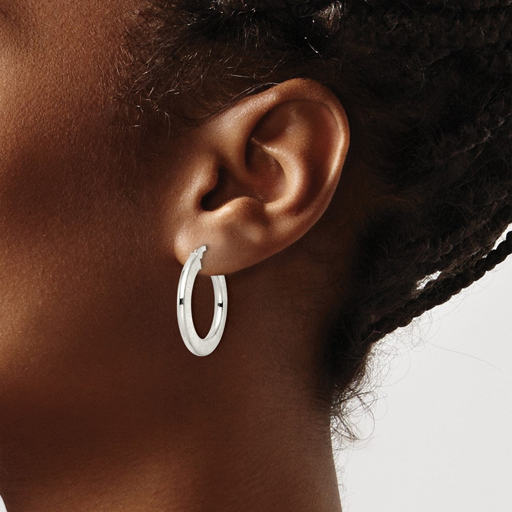 Sterling Silver Flat Brushed 2.5mm Round Hoop Earrings