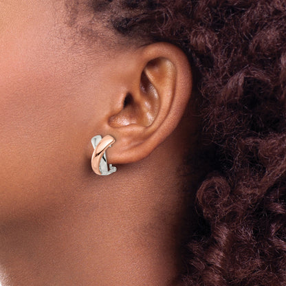 Sterling Silver & Rose-Tone Polished X Omega Back J-Hoop Earrings