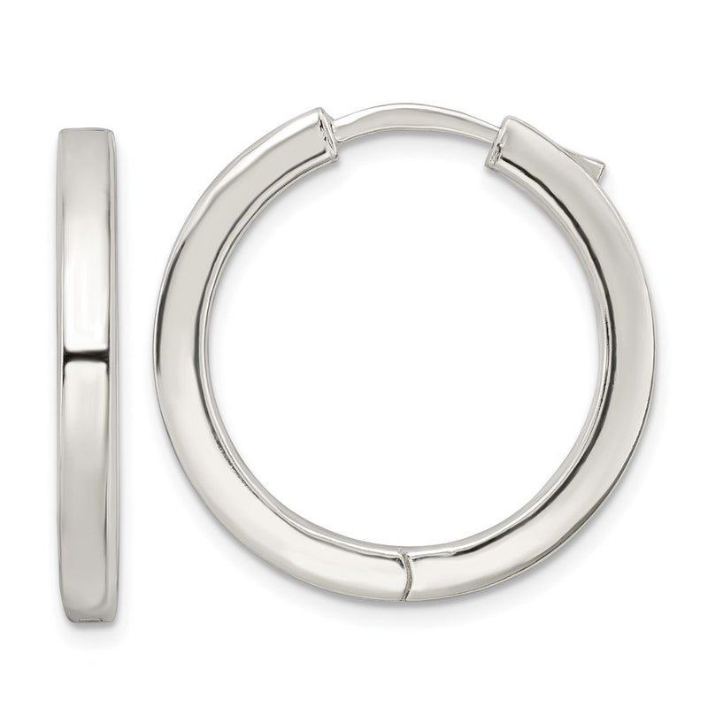 Sterling Silver Polished 3X28mm Hinged Square Tube Hoop Earrings