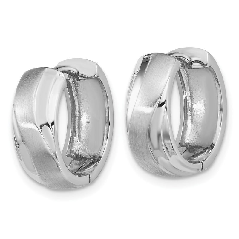 Sterling Silver Rhodium-Plated Polished & Satin Wavy Hinged Hoop Earrings