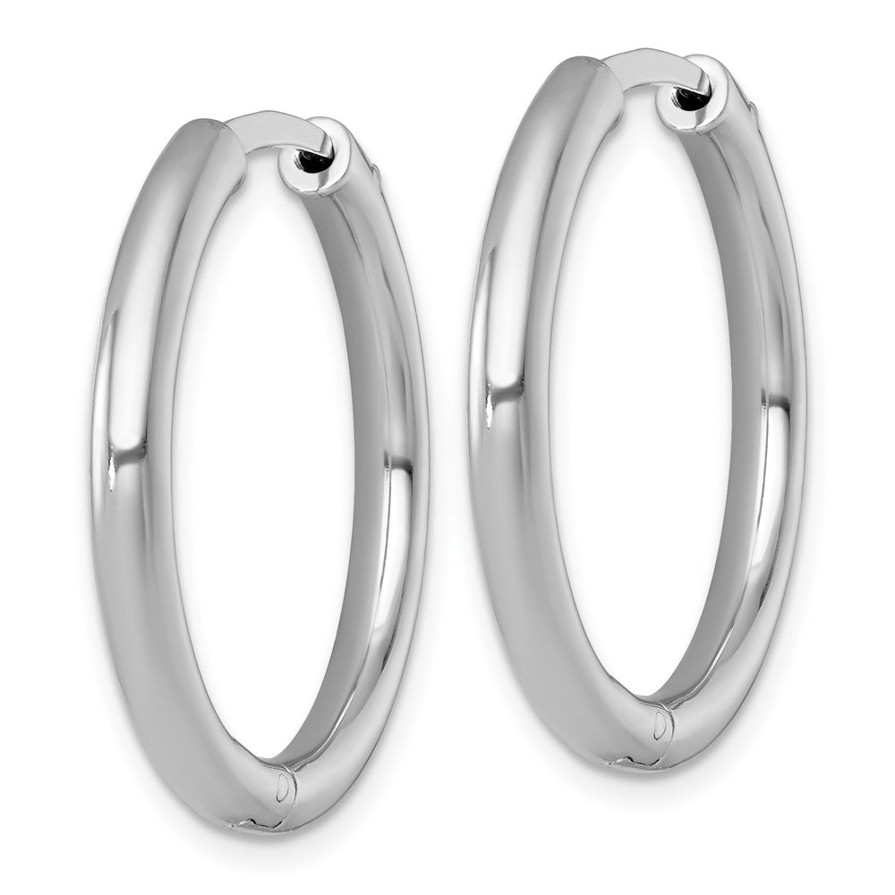 Sterling Silver Rhodium Plated Polish 3x28mm W/safety Lock Round Hoop Earrings