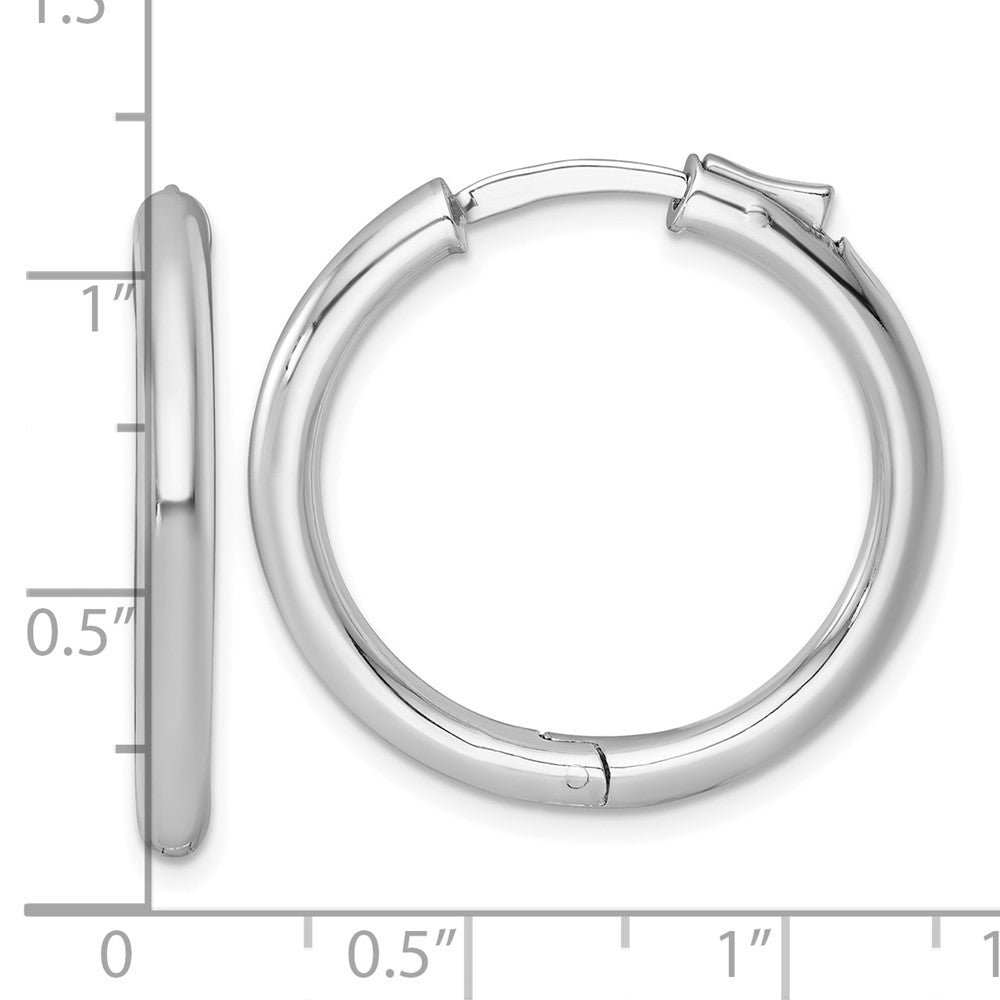 Sterling Silver Rhodium Plated Polish 3x28mm W/safety Lock Round Hoop Earrings