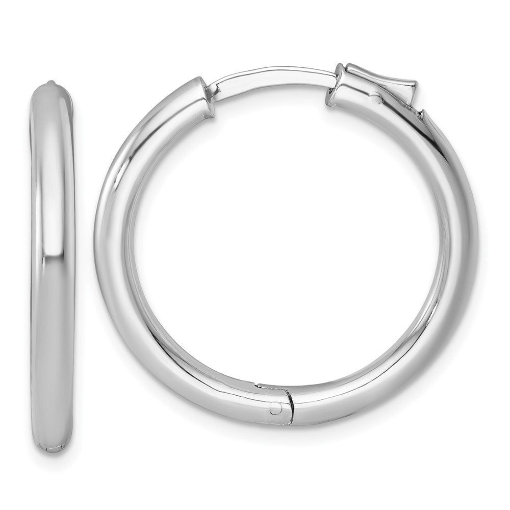 Sterling Silver Rhodium Plated Polish 3x28mm W/safety Lock Round Hoop Earrings