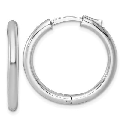 Sterling Silver Rhodium Plated Polish 3x28mm W/safety Lock Round Hoop Earrings
