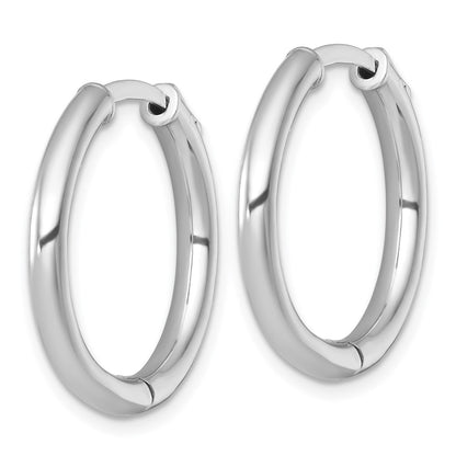 Sterling Silver Rhodium Plated Polish 3x25mm W/safety Lock Round Hoop Earrings