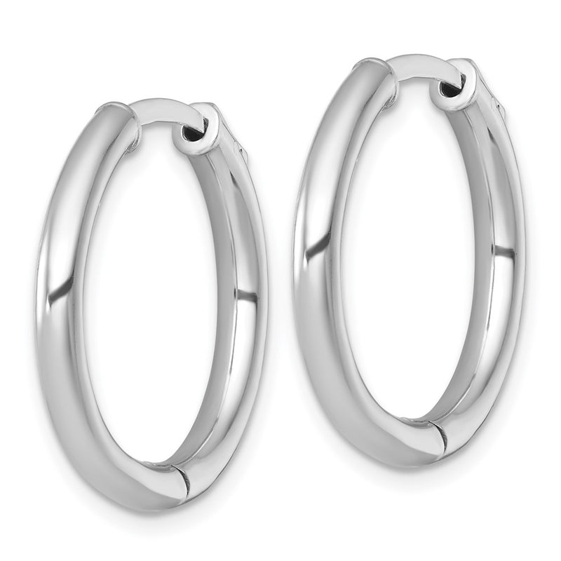 Sterling Silver Rhodium Plated Polish 3x25mm W/safety Lock Round Hoop Earrings