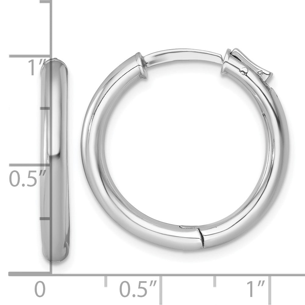 Sterling Silver Rhodium Plated Polish 3x25mm W/safety Lock Round Hoop Earrings