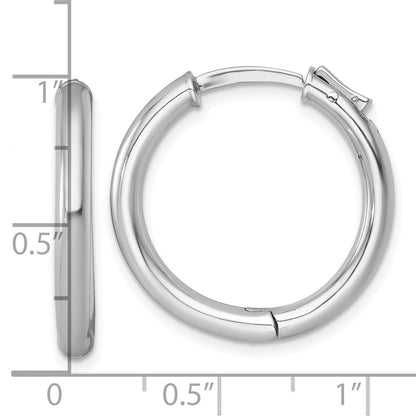 Sterling Silver Rhodium Plated Polish 3x25mm W/safety Lock Round Hoop Earrings