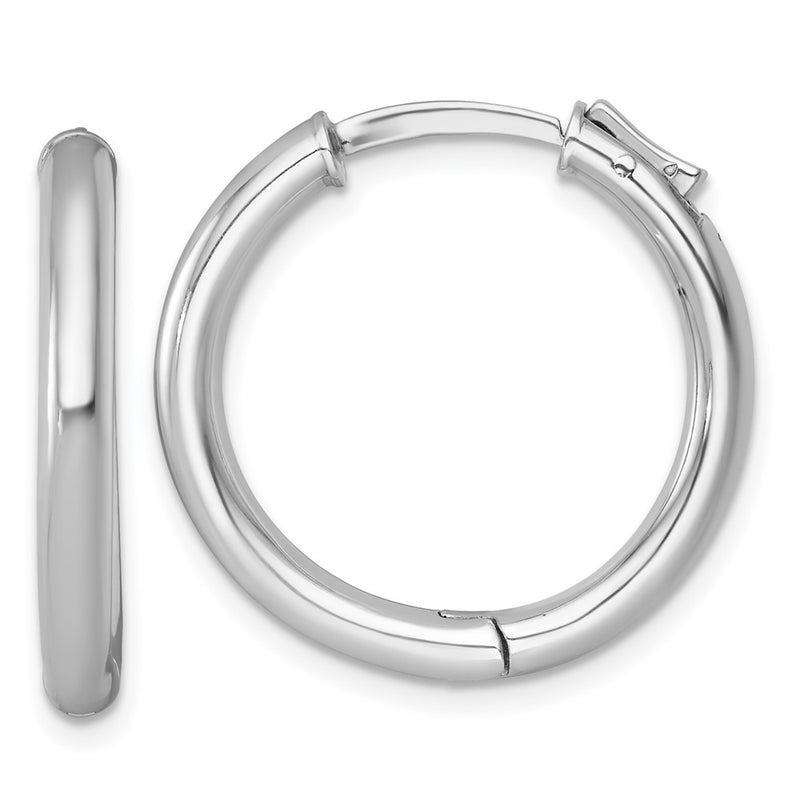 Sterling Silver Rhodium Plated Polish 3x25mm W/safety Lock Round Hoop Earrings
