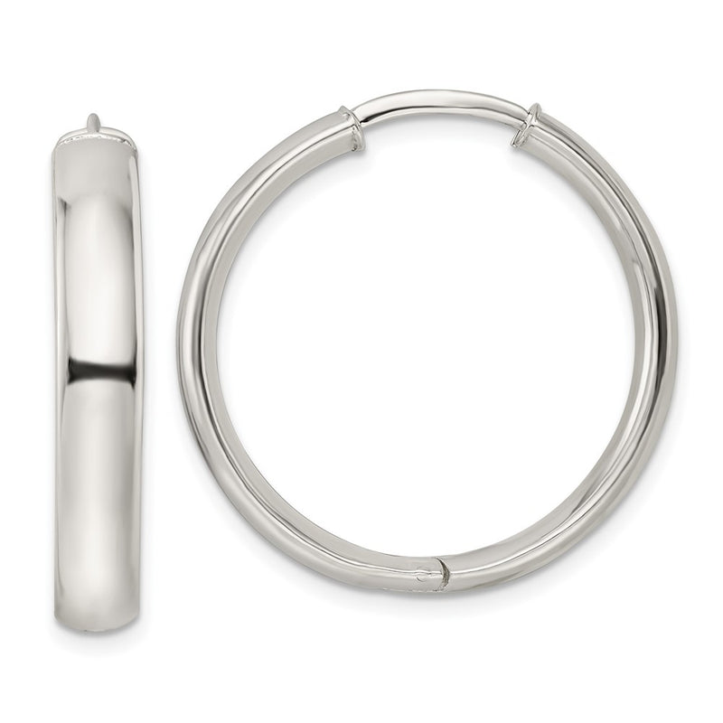 Sterling Silver Polished 5X30mm Hinged Tube Hoop Earrings