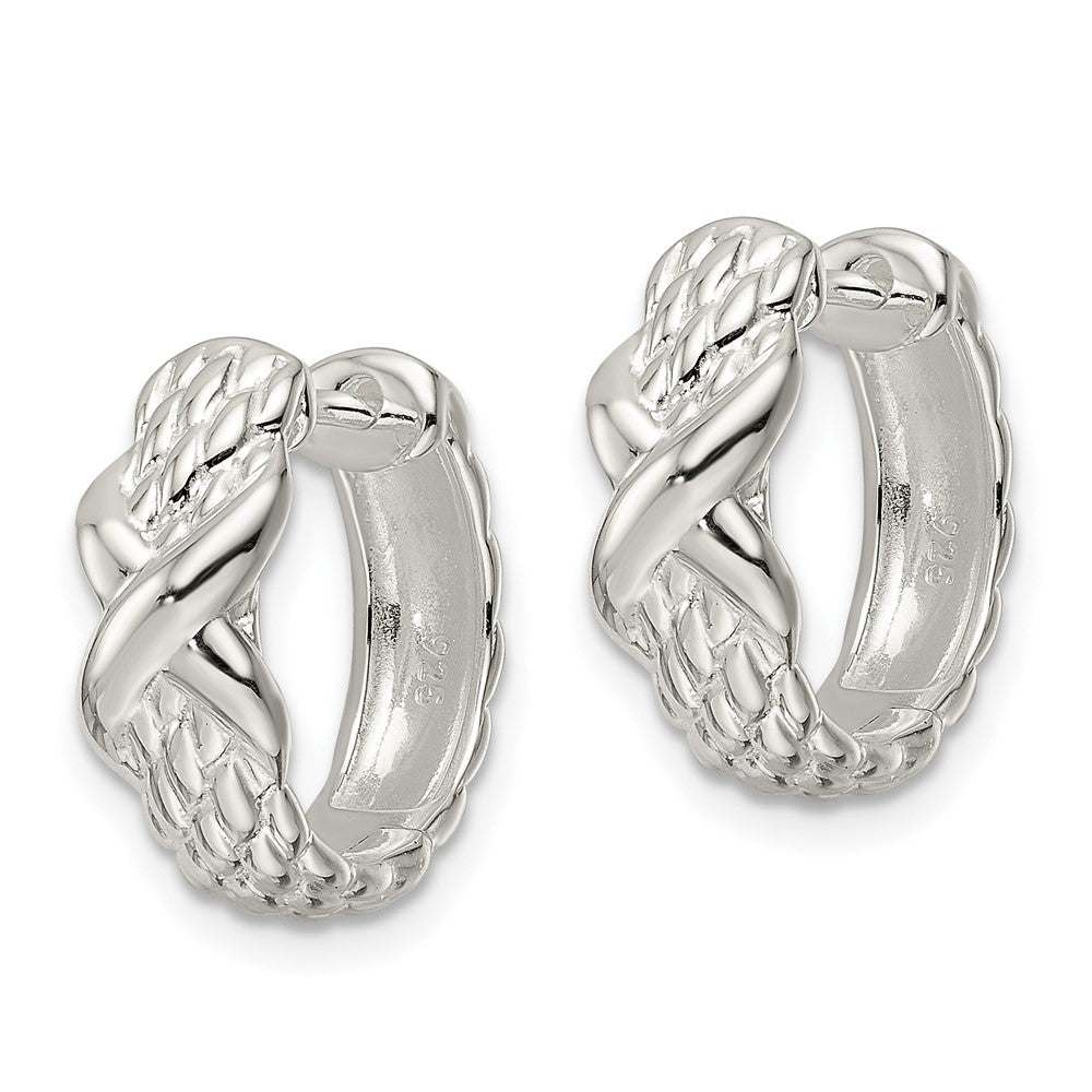 Sterling Silver Polished X Basket Weave Hinged Hoop Earrings