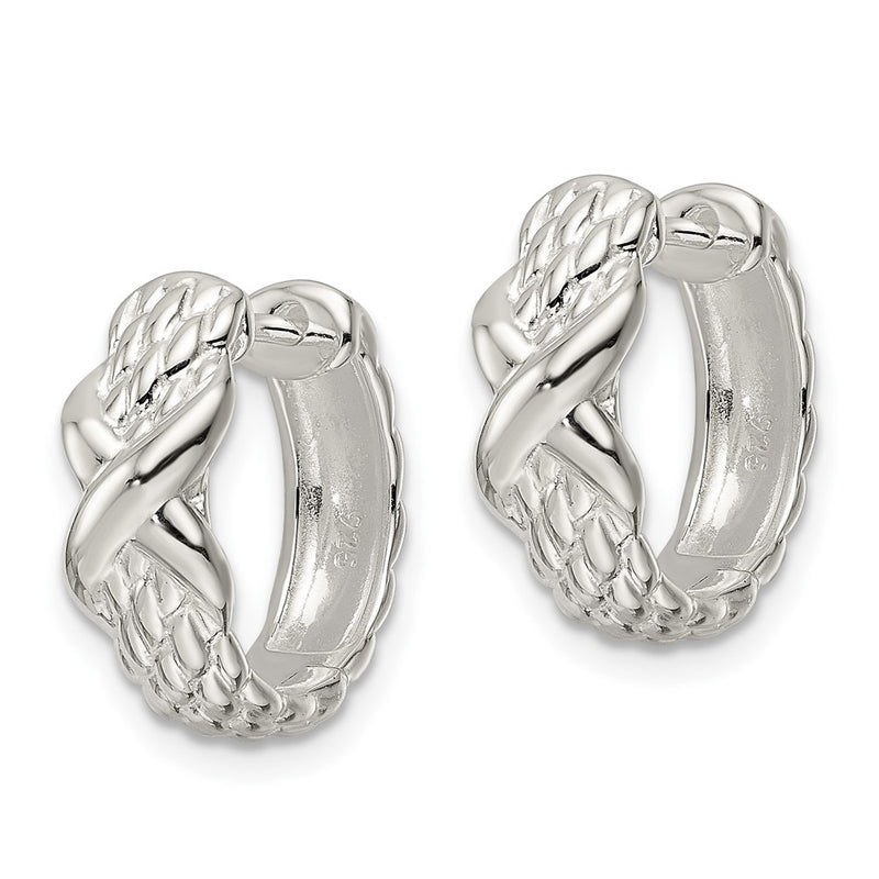 Sterling Silver Polished X Basket Weave Hinged Hoop Earrings