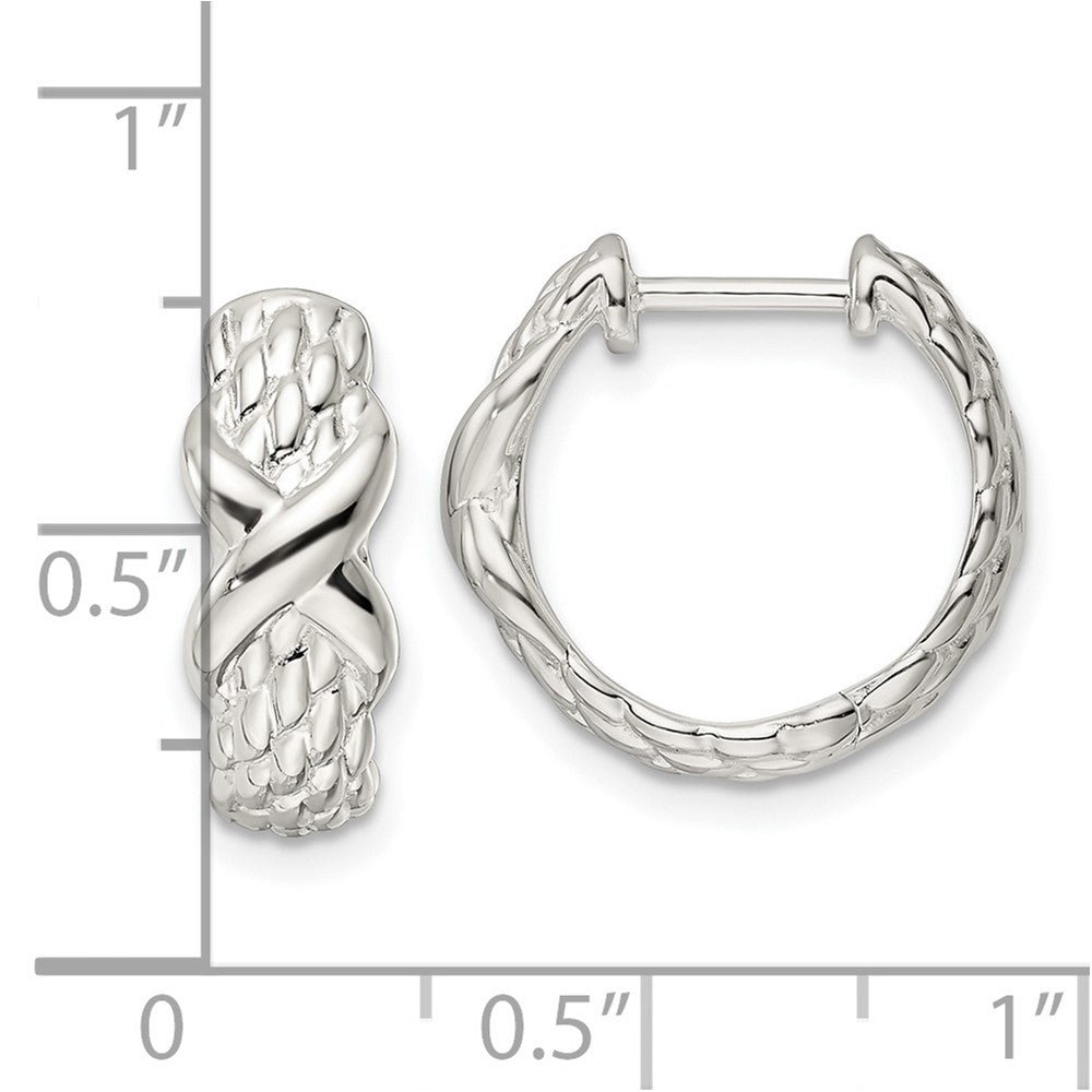 Sterling Silver Polished X Basket Weave Hinged Hoop Earrings
