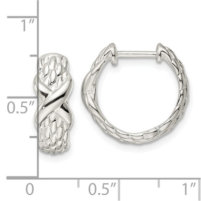 Sterling Silver Polished X Basket Weave Hinged Hoop Earrings