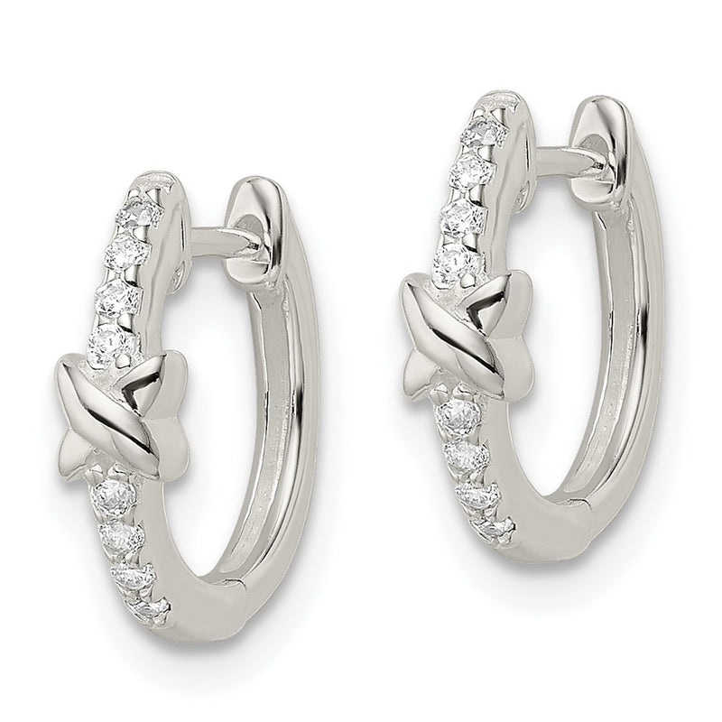 Sterling Silver Polished X Cz Hinged Hoop Earrings