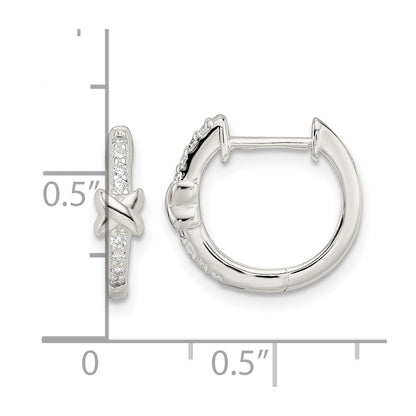 Sterling Silver Polished X Cz Hinged Hoop Earrings