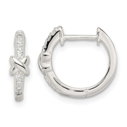 Sterling Silver Polished X Cz Hinged Hoop Earrings