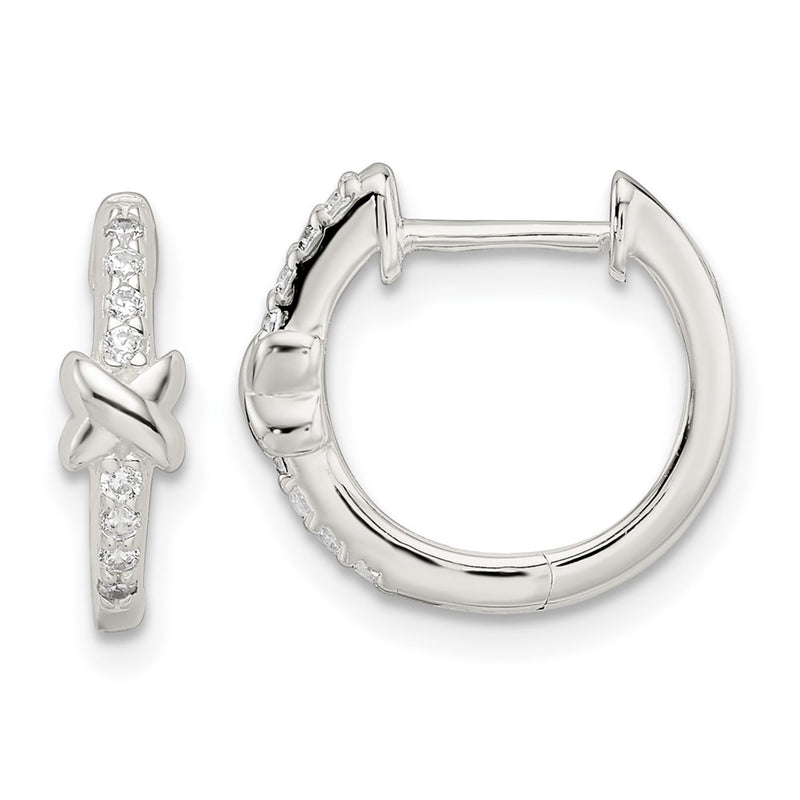 Sterling Silver Polished X Cz Hinged Hoop Earrings
