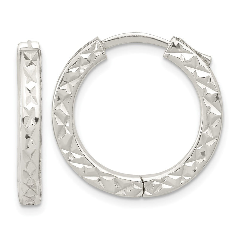 Sterling Silver Polished D/C Square Tube Locking Hoop Earrings