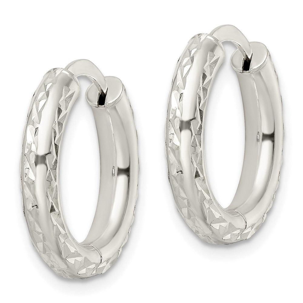 Sterling Silver Diamond-Cut 3.5X20mm Hinged Tube Hoop Earrings