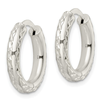 Sterling Silver Diamond-Cut 3.5X20mm Hinged Tube Hoop Earrings