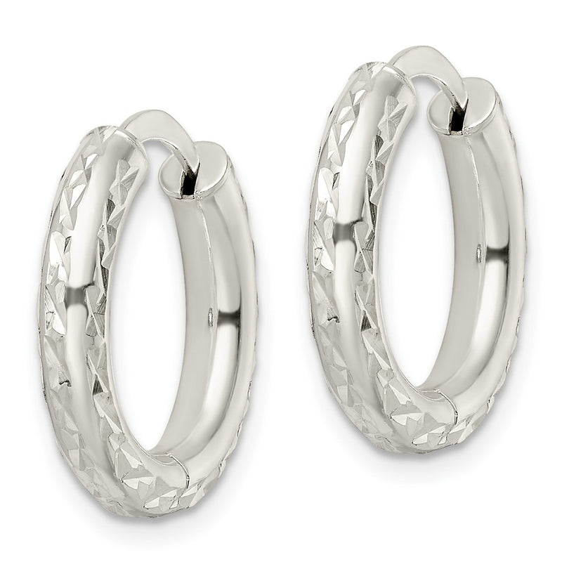 Sterling Silver Diamond-Cut 3.5X20mm Hinged Tube Hoop Earrings