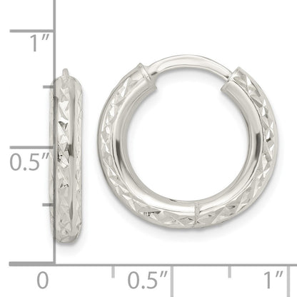 Sterling Silver Diamond-Cut 3.5X20mm Hinged Tube Hoop Earrings