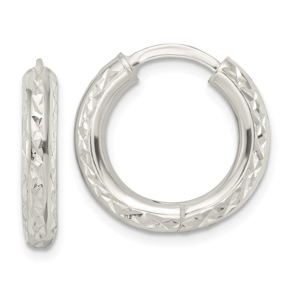 Sterling Silver Diamond-Cut 3.5X20mm Hinged Tube Hoop Earrings