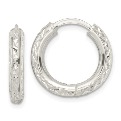 Sterling Silver Diamond-Cut 3.5X20mm Hinged Tube Hoop Earrings