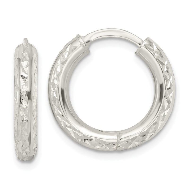 Sterling Silver Diamond-Cut 3.5X20mm Hinged Tube Hoop Earrings