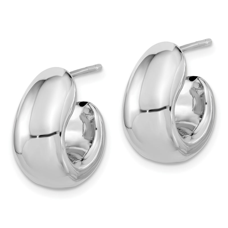 Sterling Silver Polished Rhodium-Plated Hollow Post J Hoop Earrings