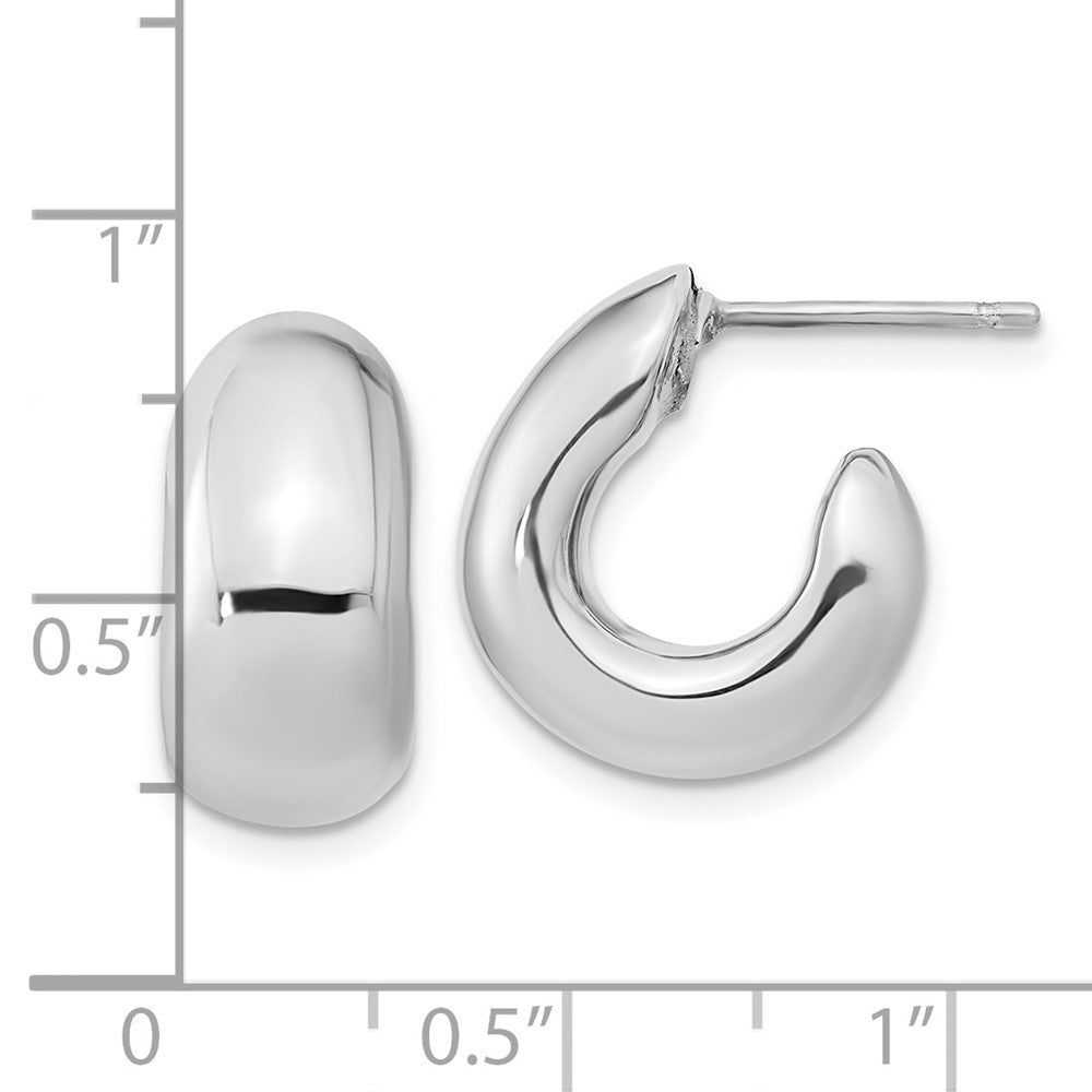 Sterling Silver Polished Rhodium-Plated Hollow Post J Hoop Earrings