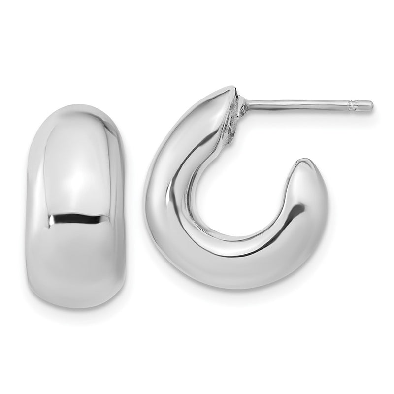 Sterling Silver Polished Rhodium-Plated Hollow Post J Hoop Earrings