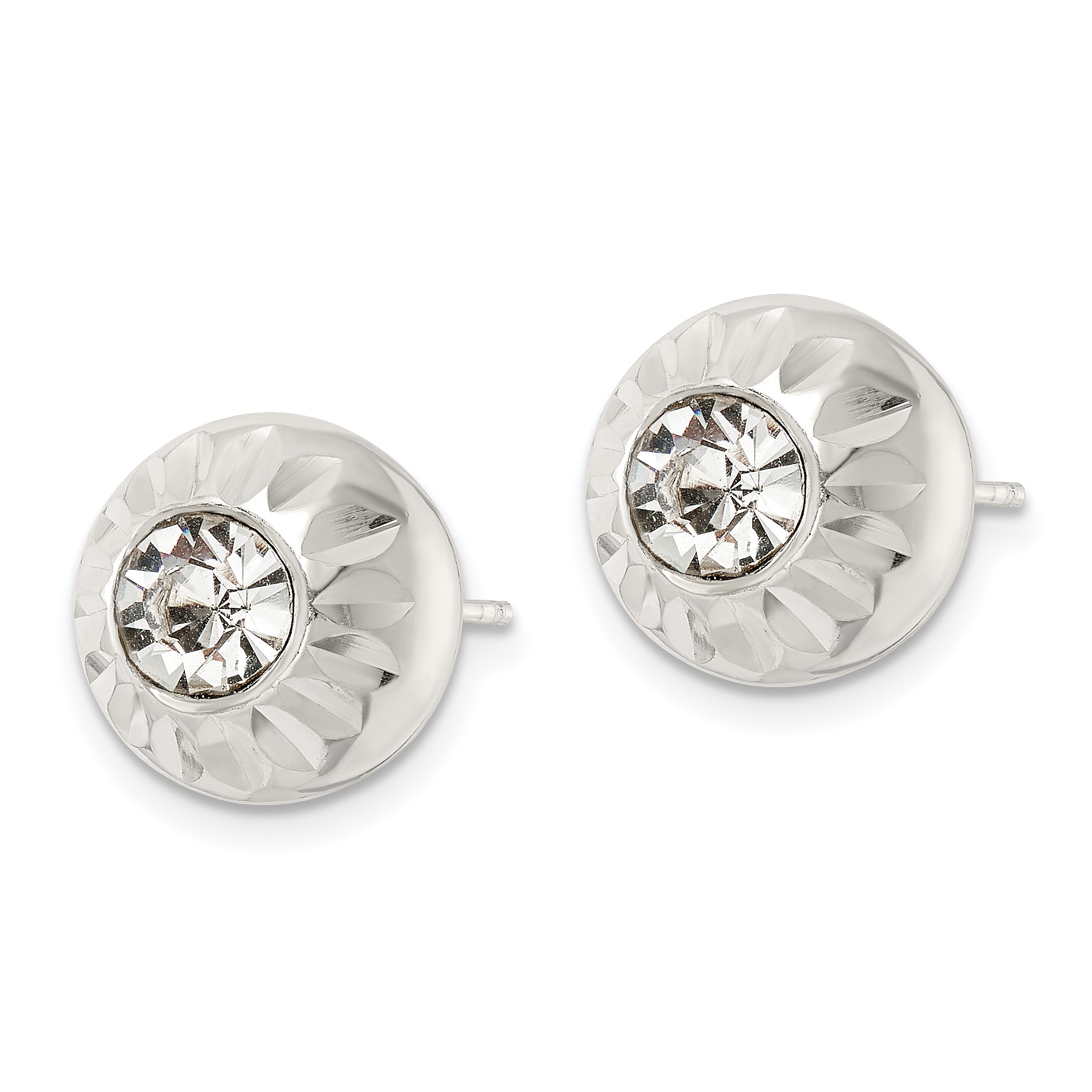 Sterling Silver Polished D/C Crystal Ball Post Earrings