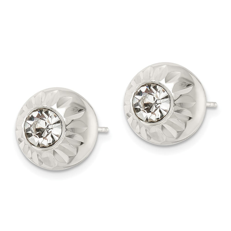 Sterling Silver Polished D/C Crystal Ball Post Earrings