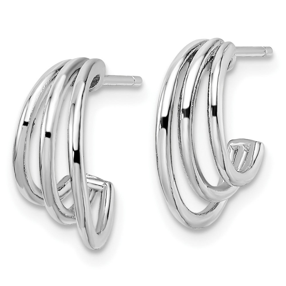 Sterling Silver Rhodium-Plated Polished J-Hoop Post Earrings