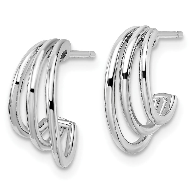 Sterling Silver Rhodium-Plated Polished J-Hoop Post Earrings