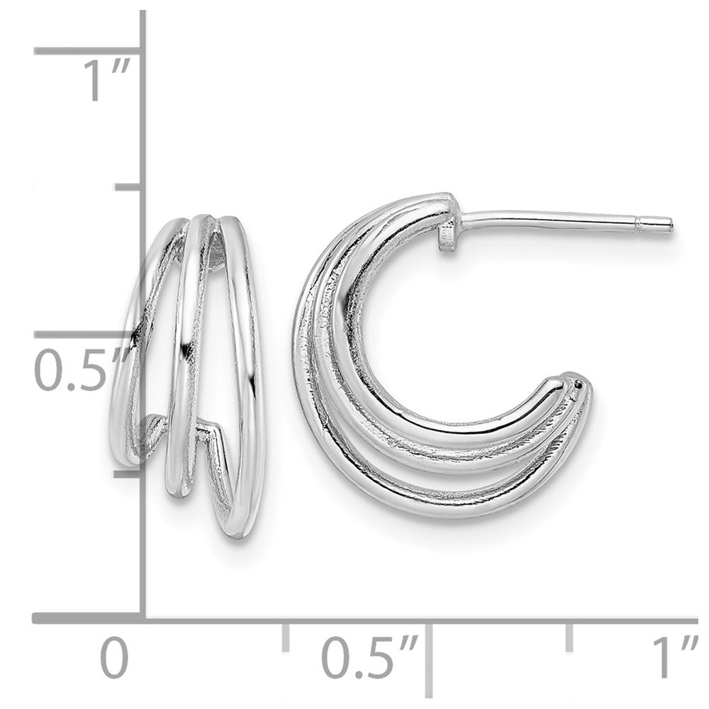 Sterling Silver Rhodium-Plated Polished J-Hoop Post Earrings