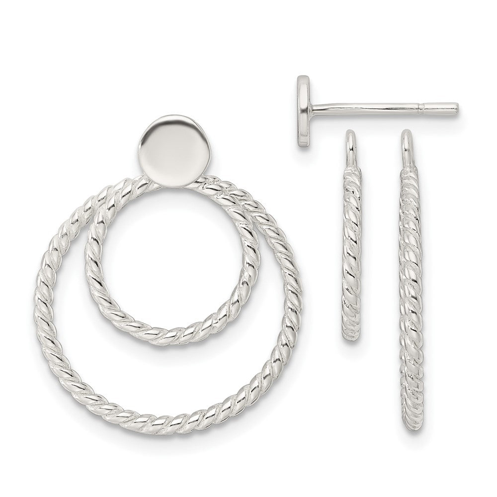 Sterling Silver W/2 Circle Jackets Button Post Earrings