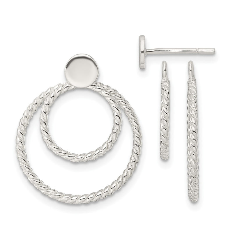Sterling Silver W/2 Circle Jackets Button Post Earrings