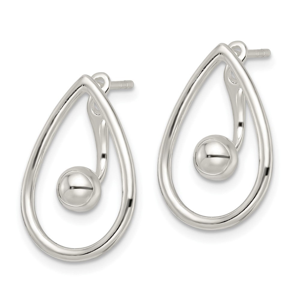 Sterling Silver Polished Teardrop W/Drop & Dangle Ball Threader Post Earrin