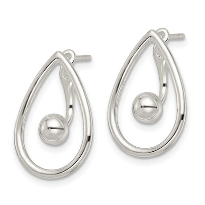 Sterling Silver Polished Teardrop W/Drop & Dangle Ball Threader Post Earrin