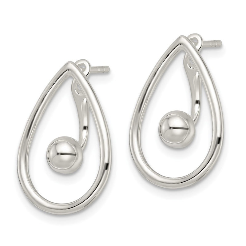 Sterling Silver Polished Teardrop W/Drop & Dangle Ball Threader Post Earrin