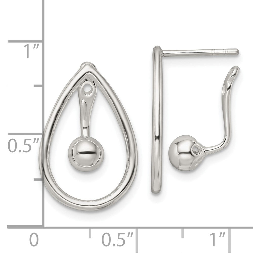 Sterling Silver Polished Teardrop W/Drop & Dangle Ball Threader Post Earrin